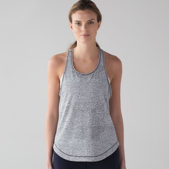 Lululemon Long Distance Tank In Sheer Luon Pebble Jacquard V1 White Black Size 6 - Picture 2 of 8